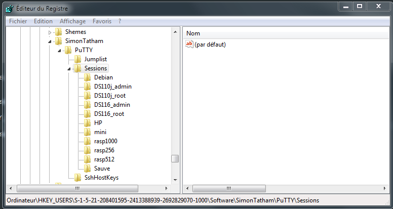 Base de registre de Putty